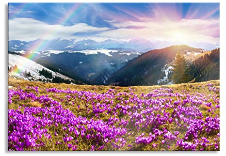Pixxprint Glasbild, Wandbild aus Echtglas, Berge mit Regenbogen, 80x60 cm, inkl. Aufhängung und Abstandshalter