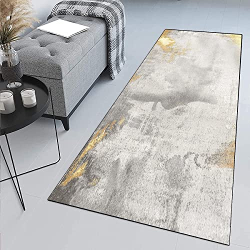 Siunwdiy Teppich Läufer Flur rutschfest Küchenläufer Waschbar Modern 100X220CM Grau/Gold Korridor Teppichläufer Lang Küchenteppich Für Küche Wohnzimmer Schlafzimmer Teppichläufer Meterware Anpassbar