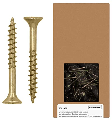 HELPMATE – Universalschrauben mit Senkkopf 3,5x30 mm – gelb passiviert – 800 Stück Holzschrauben mit PZ 2‑Antrieb und Teilgewinde – für Innenbereich und geschützten Außenbereich