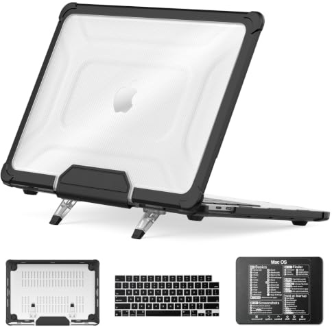 SEYMCY Funda rígida protectora para MacBook Pro de 13 pulgadas 2022/2020/2018 con soporte plegable para A2338 A2289 A2251 A2159 A1989, color negro