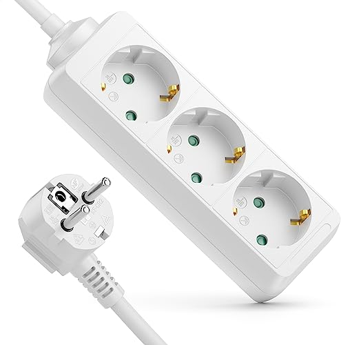 deleyCON Ciabatta Multipresa 3 Posti per Interni 1,4m Cavo, Corpo in Plastica Robusta, A Risparmio Energetico, Bianco