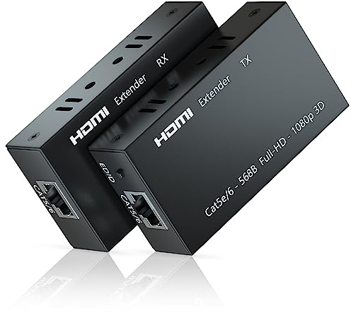 Rallonge HDMI, émetteur et récepteur HDMI 1080p jusqu'à 60 mètres (60 m), répéteur d'expéditeur HDMI Ethernet sur câble LAN Ethernet RJ45 Cat5e/Cat6/Cat7, HDMI vers RJ45 et RJ45 vers HDMI