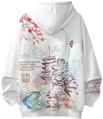 Felpa con cappuccio Y2K Anime, motivo estetico Sakura, grafica giapponese, Harajuku, oversize, con cerniera e cappuccio, top alternativo Emo, L