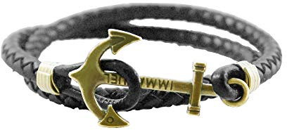 SBI Jewelry Anchor Black Mens Leather Braided Bracelet Wrap Ship Dangle Beach Birthday Anniversary Family
