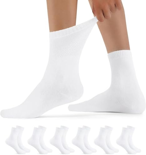 YouShow 6 Pares Calcetines Diabéticos Hombre & Mujer Sin Elasticos Circulacion Algodón Blanco 39-42