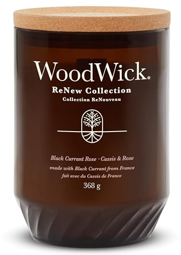 WoodWick ReNew Duftkerze mit knisterndem Docht | Große Kerze in Black Currant & Rose | Pflanzliche Soja-Kokosnuss Wachsmischung | Hergestellt aus recycelten Materialien | Perfekte Geschenke für Frauen