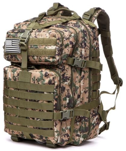 Thuram 50L Sturdy Nylon Waterproof Fishing Hunting Backpack Outdoor Military Rucksacks Tactical Sports Camping Hiking (Camouflage green)