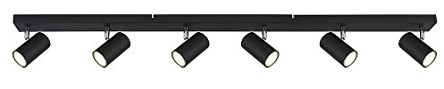 Deckenleuchte Spotleiste Deckenstrahler 6-flammig Wohnzimmerleuchte, Deckenlampe mit verstellbaren Spots, Metall schwarz, 6x GU10, LxBxH 115x6x12 cm