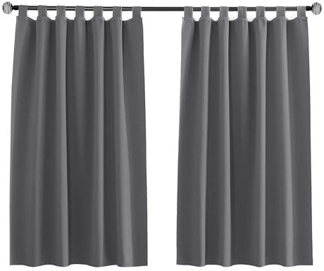 Tenger Home Rideau occultant Court, pour fenêtre de Cuisine, Rideau Opaque pour Chambre à Coucher avec Boucles, Chambre à Coucher, avec Passants, 1 pièce (Gris, 120x150 cm)