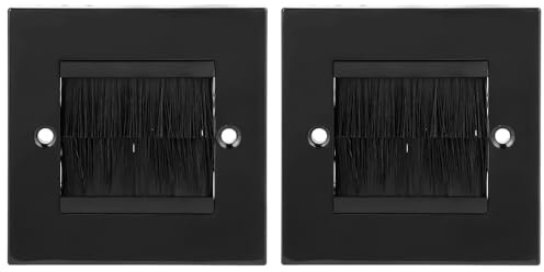 POFET Plaque Murale à Brosse 2 pièces, Plaque d'entrée de câble de Sortie Murale, Passe-câble Mural avec 4 vis pour décorer Les Fils, Les Maisons, Les Bureaux et Les écoles (Noir)