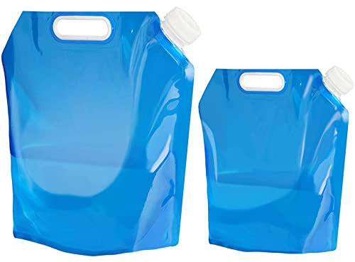 2 Pack 5L / 10L Wasserträger Faltbarer Trinkwasserbehälter, Outdoor Faltbarer Wassersack Auto Wasserträger Behälter für Sport Camping Wandern Picknick BBQ,Blau,5L+10L