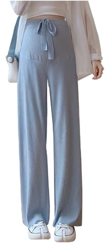 Baycat Women's Maternity Casual Pants - Summer Ice Silk Wide-Leg Lounge Pant, Thin & Breathable Loose Fit Straight Leg Pants for Pregnancy (UK, Alpha, M, Regular, Regular, Blue)