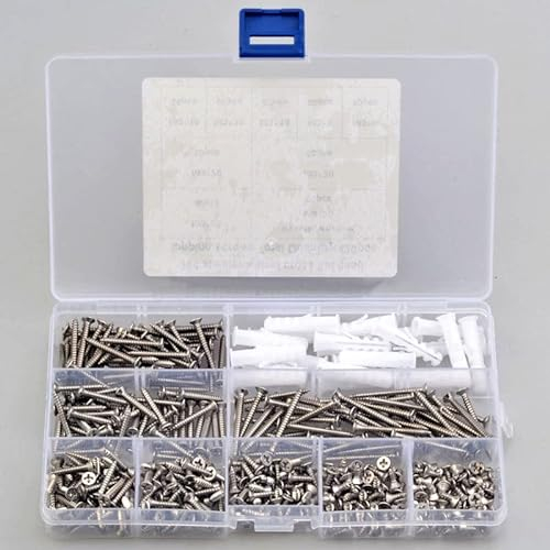 Dehnschraubenbolzen, selbstschneidende Schrauben, Ankerbolzenhaken, M3 304 Edelstahl-Kreuzschlitz-Senkkopf-Blechschraube mit weißem Kunststoff-Dehnrohr-Gummistopfen-Set (420 Stück) (Farbe: 420 Stück)