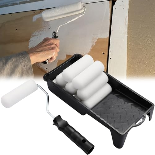 SQAQS 12PCS Kit di Mini Rullo per Vernice da 4 Pollici, Set di Rulli per Pittura Utilizzato con Tutte le Vernici, Vernice in Schiuma ad Alta Densità, per la Verniciatura di Case e Mobili