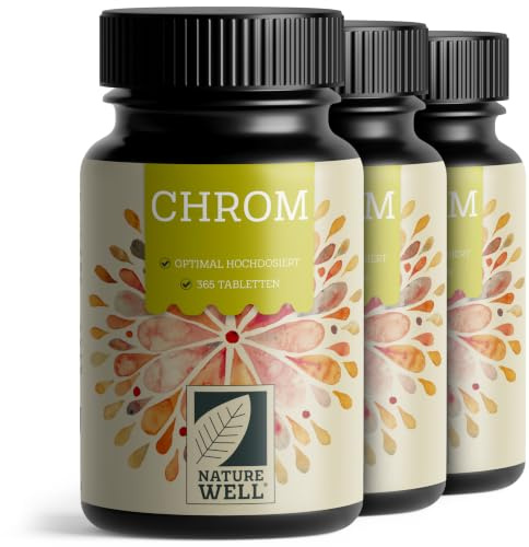 Chrom Tabletten 1095x mit 200 mcg Chrom aus Chromium-Picolinate - optimal hochdosiert - normaler Blutzuckerspiegel und Makronährstoff-Stoffwechsel – laborgeprüft mit Zertifikat - vegan