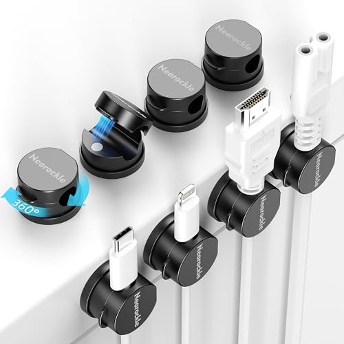 8 Stück [360°Drehbar] Magnetischer Kabelhalter Selbstklebend Kabel Organizer, Nearockle Verbesserter Starker Magnetischer Kabelclips Kabelmanagement für Schreibtisch Kabeldurchführung (Schwarz)