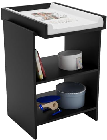 CraftPAK Winkelkommode mit abnehmbarem Wickelaufsatz - Wickeltisch SET mit Wickeltischaufsatz und Wickelunterlage - Wickeltisch Baby - Wickelregal - Kommode schwarz mit 2 Regalen