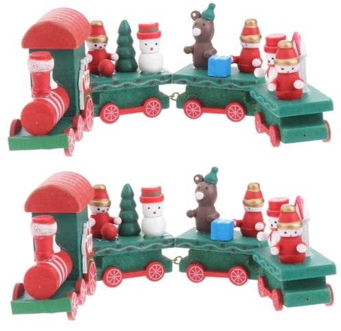STOBAZA 2 Stücke Party Ornamente Weihnachten Baum Decor Holz Mini Zug Ornamente Lichtecht Grün