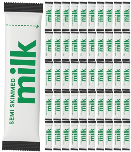 Milk Sachet Bundle – 50 x UHT Semi Skimmed Milk Sticks – Long Life Individual Portions for Coffee, Tea, Travel, Hotel, Office – WoodzyCo Exclusive