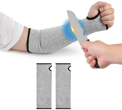 Flintronic Skärbeständiga ärmar, 1 par armskydd mot skärskydd nivå 5, för trädgårdsarbete, metallskärning, reparation, kök, husdjursskötsel (45 cm)