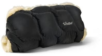 Fellhof Kinderwagen Handwärmer Winterberg, 100% Merino-Lammfell, wind- u. wasserabweisend, reflektierende Streifen, OEKO-TEX zertifiziert, Universalgröße für alle Kinderwagen schwarz