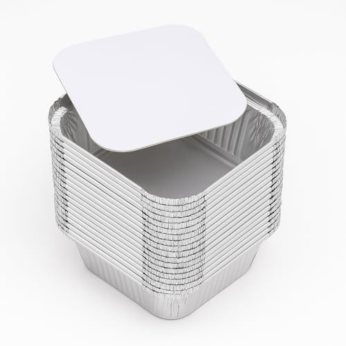 HAYCH 50 Aluminium Disposable Reusable Foil Food Container with Lids Reusable Takeaway Containers, Great for Baking Roasting Cooking Food Storage (14.5 x 12.5 x 4.5cm (Small))