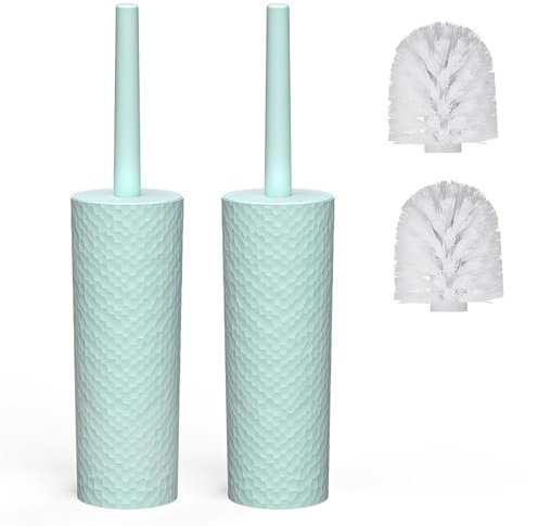 Toilet Brush, 2 Pack Toilet Brushes & Holders Sets with Plastic Handle & Soft Flexible Bristles, 4 Toilet Brush Heads for Bathroom Toilet-Ergonomic, Elegant, Durable Loo Brush (Green)