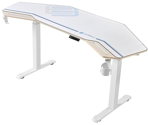 EUREKA ERGONOMIC Standing Desk, 72 Electric Adjustable Height Desk,Wing Shaped Computer Desk Large Music Studio Table, Dual Motor&Slot, Maple