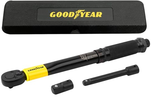 Goodyear 1/4 Torque Wrench Extra Strong Chrome-Vanadium| Long Slim Handle| Flexible Knuckle Joint| Precise Torque Adjustment for Automotive, Motorcycle and Bicycle Maintenance| Ease of use