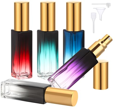 Segbeauty Atomizador Perfume, 5 Piezas 10ml Dispensador Perfume Viaje, Pulverizador Pequeño de Vidrio, Recargable y Portátil, con Cabezale de Bomba, Embudo y Gotero
