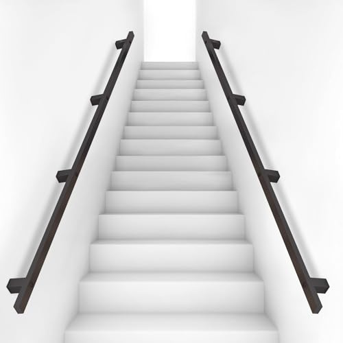 Black Handrails for Stairs Indoor Outdoor Safety Banister Rail Wall Mounted Support Step Baluster Handrail - 2m 2.5m 3m 3.5m 4m Industrial Iron Pipe Stair Hand Rails with Fittings(10ft/300cm)
