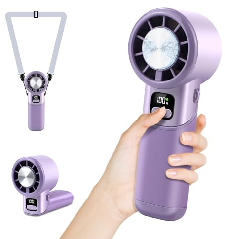 HONEYYEAR Tragbarer Mini-Handventilator mit Eisbeutelfunktion, 180° drehbar, per USB wiederaufladbarer Handventilator mit 5 Geschwindigkeiten für Reisen, Camping, Zuhause, Büro