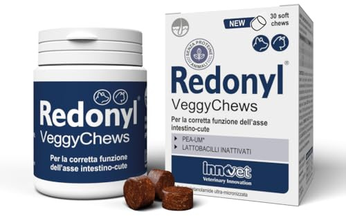 Redonyl Veggy Chews, 30 Soft-Chews per la Salute della Cute di Cani e Gatti - Per la Corretta Funzione dell’asse Intestino-Cute - Con PEA-um e Lattobacilli Inattivati