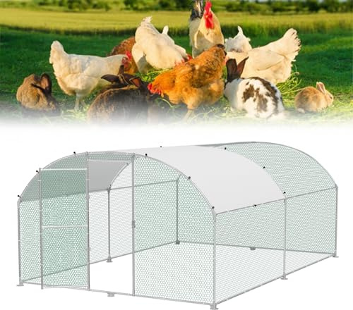 Froadp Hühnerstall Freilaufgehege 3x4 m mit Sonnendach | Verzinkte Rohre, Mit PE-Schutzdach und Abschließbare Tür, für Hühner, Enten, Kaninchen und Vögel