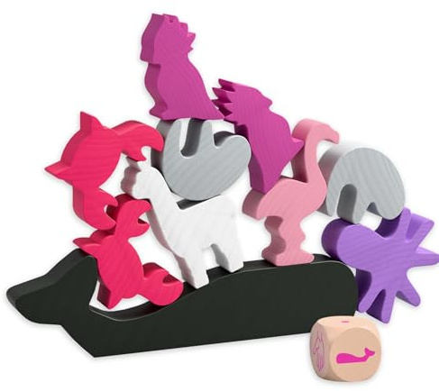 HABA Djur på Animal Pink Edition – snyggt stapel- och tärningsspel i trä med 25 coola djur, vinglande kul för hela familjen – för barn från 4 – 201235200