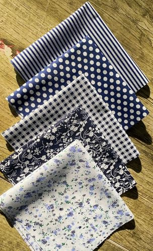 5 Stück Baumwollstoff 50 x 50 cm Patchwork DIY Stoffpaket Baumwolle tuch DIY Handgefertigte Nähen Quilten Stoff Nähstoffe für DIY Kleidung Kissenbezüge Bettwäsche,Vorhänge,Tischdecken -Navy Blau