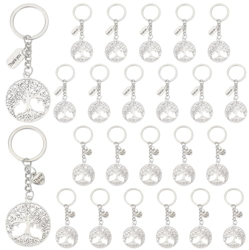 WEBEEDY 24 llaveros árbol de la vida de plata antigua con colgantes de árboles naturales de 2 estilos etiquetas de agradecimiento regalo de agradecimiento para amigos para decoración de teléfono