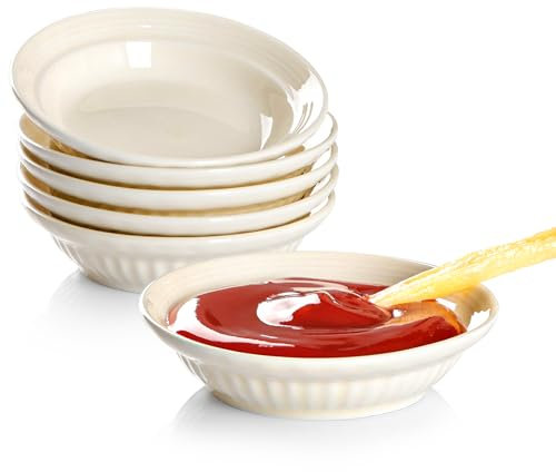 NUTRIUPS 10cm Soy Sauce Dish Set of 6 White Dipping Bowls Ceramic Small Bowls for Side Dishes