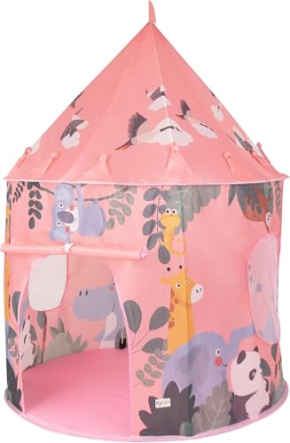 Relsy Pink Kids Pop Up Tent Outdoor Safari Animal Design, 135cm x 100cm, Pink Kids Play Tent, Adventure Indoor & Outdoor Toys Foldable, Play Den Ball Pit Garden Toys For Toddler Girls & Children