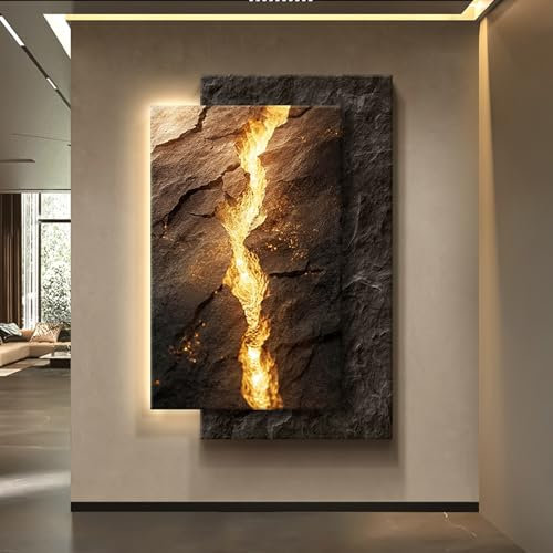 TUPAFJU Decorazione murale 3D, scultura murale fatta a mano con luce LED, arredamento per la casa, dipinto murale 3D con luce, murale da appendere al soggiorno(A,70 * 100cm)