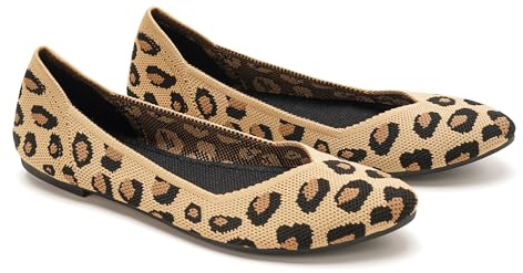 GLAMORA Bailarinas Mujer Punta Fina Manoletinas Punto Zapatos Planos Slip On Calzado Transpirable Ligero Ballet Flats Cómodos Tejido Flexible Primavera Verano leop-39