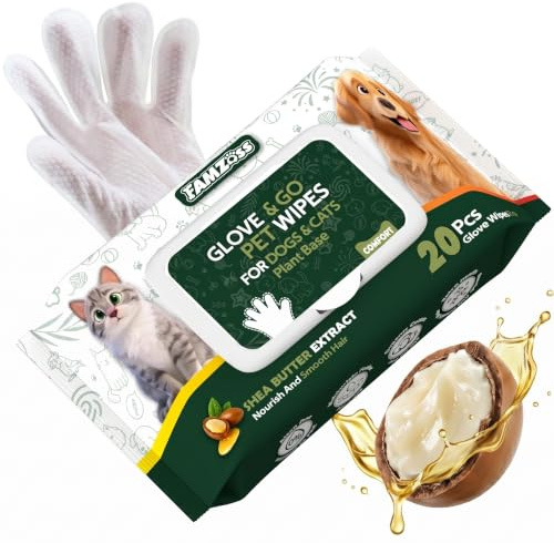 FAZMoss PET GLOVE WIPES for Dogs & Puppies - Thickened Gentle Pet Wipes, Wash-Free Grooming for Fur Face Body Paws Bum, Travel & Daily Use, clx wipes Alternative, 20PCS