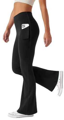 Friptspyg Hosen Damen mit Taschen Schlag Yogahose Hoher Taille Sporthose Elastische Freizeithose，Schwarz XL