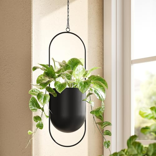 Bamworld Fioriere da appendere per piante da interni ed esterni, vasi da appendere in metallo per piante, 14 cm, cesti appesi per finestre, vasi da fiori da appendere al soffitto, con catena, per