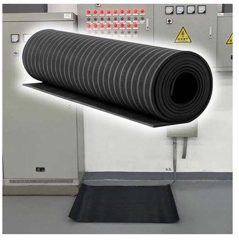 alfombra de goma Tapetes De Caucho Para Salas De Contadores Eléctricos 6 kV 10 kV 15 kV 25 kV 35 kV Tapete Aislante Para Salas De Distribución Tapetes Aislantes De Alta Tensión(Black - Long x Thick,1.