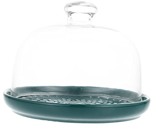GRIRIW Assiette De Présentation De Gâteaux 15 Cm En Verre Transparent Couvercle Vert, Plaque D'affichage Polyvalente Pour Dessert Et Buffet, Plateau Porte-nourriture Pour Fête Et Restaurant