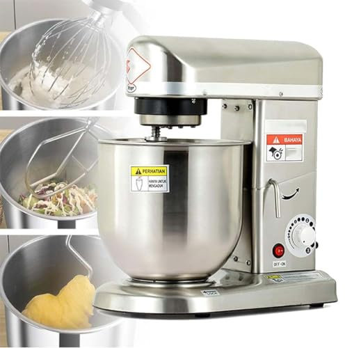 Amasadora eléctrica de 500 W y 10 L para repostería, con bol de acero inoxidable, batidor, gancho para masa y varillas para hornear, apta para lavavajillas, 7 L.