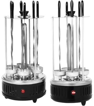 Barbecue électrique vertical - Pour rôtisserie - Avec 6 brochettes à brochettes et 6 bacs de récupération des graisses - Pour kebabs, shawarma, rôtisserie, 20 x 37,5 cm