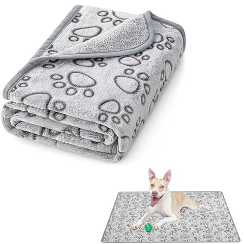 iuiiaii 1Pcs Dog Blankets Washable, Fluffy Puppy Blankets 104 X76cm, Soft Small Pet Blanket for Small Medium Dogs Cat Blanket for Indoor Outdoor Applicable to Beds Sofa Car Seat (Grey)