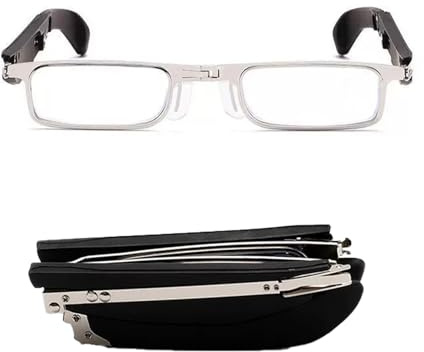 Generisch Faltbare Lesebrille Mini Tragbare Lesehilfe Blaulichtfilter Brille für Herren und Damen(Black Silver,3.0 x)